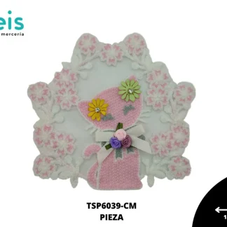 PARCHES BORDADOS Y ESTAMBRE GATO CON FLORES TSP6039-CM 18cmX16.5cm