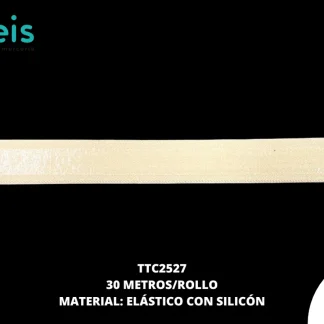ELÁSTICO CON SILICÓN ANTIDERRAPANTE PARA LENCERIA NATURAL 25MM 30 MTS/ROLLO