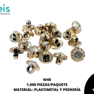 BOTON PIEDRA Y PERLA W48 18L (11.5mm) 1,000 PZ/PQT DORADO