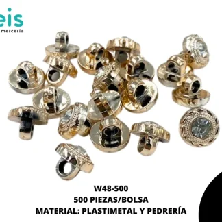 BOTON PIEDRA Y PERLA W48-500 18L (11.5mm) 500 PZ/PQT DORADO