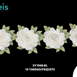 GUIPIUR BORDADO 3D XY1948-BL BLANCO 12 CM 10 YARDAS/PAQUETE