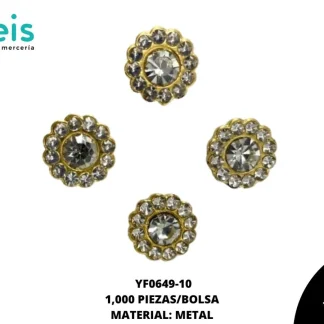 REMACHES PLASTICO FLOR YF0649-10 10mm 1,000 PZ/PQT DORADO/CRISTAL
