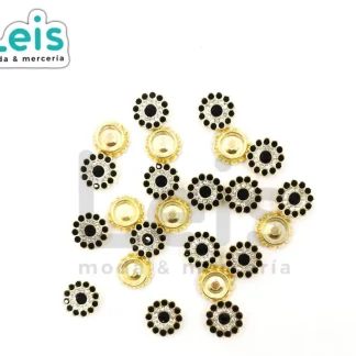 REMACHES PLASTICO FLOR YF0649-10NG 10mm 1,000 PZ/PQT DORADO/NEGRO