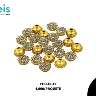REMACHES PLASTICO FLOR YF0649-12 12mm 1,000 PZ/PQT DORADO/CRISTAL