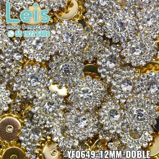 REMACHES PLASTICO FLOR YF0649-12D 12mm 1,000 PZ/PQT DORADO/CRISTAL