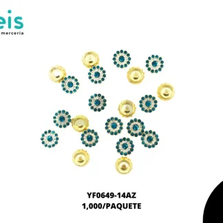 REMACHES PLASTICO FLOR YF0649-14AZ 14mm 1,000 PZ/PQT DORADO/AZUL