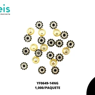 REMACHES PLASTICO FLOR YF0649-14NG 14mm 1,000 PZ/PQT DORADO/NEGRO
