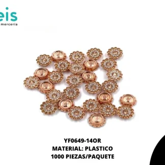 REMACHES PLASTICO FLOR YF0649-14OR 14mm 1,000 PZ/PQT ORO ROSADO