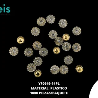 REMACHES PLASTICO FLOR YF0649-14PL 14mm 1,000 PZ/PQT DORADO/PLATA