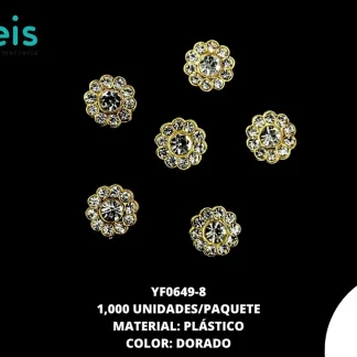 REMACHES PLASTICO FLOR YF0649-8 8mm 1,000 PZ/PQT DORADO/CRISTAL