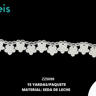 GUIPIUR SEDA DE LECHE PLANO ZZ5099 BLANCO 3.5 CM 15 YARDAS/PAQUETE