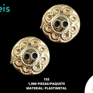 BOTON PLASTICO 2 HUECOS FLOR 132 20L (12.5mm) 1,000 PZ/PQT DORADO