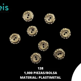 BOTON PLASTICO 2 HUECOS FLOR 138 20L (12.5mm) 1,000 PZ/PQT DORADO