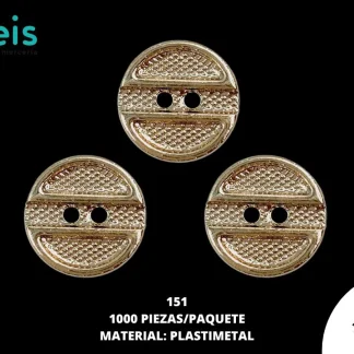BOTON PLASTICO 2 HUECOS 151 20L (12.5mm) 1,000 PZ/PQT DORADO