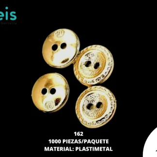 BOTON PLASTICO 2 HUECOS 162 20L (12.5mm) 1,000 PZ/PQT DORADO