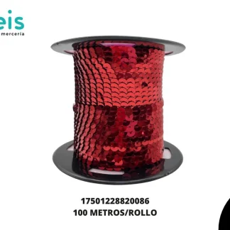CINTAS GALON LENTEJUELA PLANA 17501228820086 6mm 100 MTS/PQT ROJO