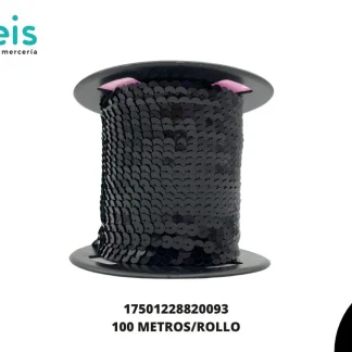 CINTAS GALON LENTEJUELA PLANA 17501228820093 6mm 100 MTS/PQT NEGRO