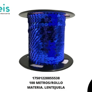 CINTAS GALON LENTEJUELA PLANA 17501228855538 6mm 100 MTS/PQT AZUL