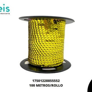 CINTAS GALON LENTEJUELA PLANA 17501228855552 6mm 100 MTS/PQT AMARILLO