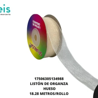 LISTON DE ORGANZA LISO 18.28M/ROLLO 25MM HUESO