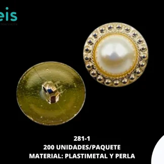 BOTON PIEDRA Y PERLA 281-1 40L (25mm) 200 PZ/PQT DORADO
