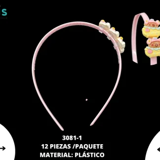 DIADEMA RESINA PLASTICA 3081-1 12 PZ/PQT MULTICOLOR