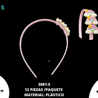 DIADEMA RESINA PLASTICA 3081-5 12 PZ/PQT MULTICOLOR