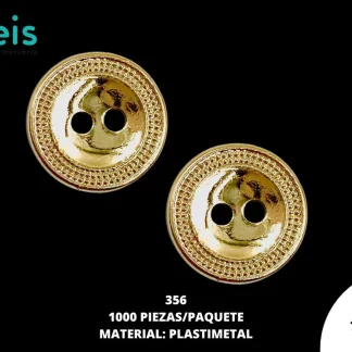 BOTON PLASTICO 2 HUECOS 356 20L (12.5mm) 1,000 PZ/PQT DORADO