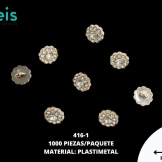 BOTON PIEDRA Y PERLA FLOR 416-1 20L (12.5mm) 1,000 PZ/PQT DORADO