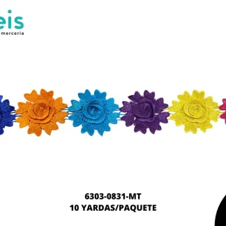 GUIPIUR BORDADO 3D 6303-0831-MT MULTICOLOR 7 CM 10 YARDAS/PAQUETE