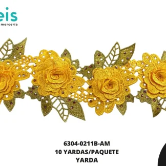 GUIPIUR BORDADO DECORADO 6304-0211B-AM AMARILLO 10 CM 10 YARDAS/PAQUETE