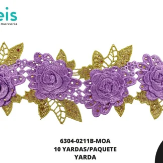 GUIPIUR BORDADO DECORADO 6304-0211B-MOA MORADO 10 CM 10 YARDAS/PAQUETE