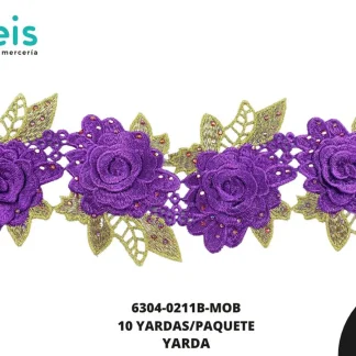 GUIPIUR BORDADO DECORADO 6304-0211B-MOB MORADO 10 CM 10 YARDAS/PAQUETE