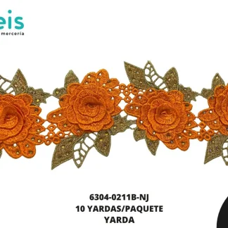 GUIPIUR BORDADO DECORADO 6304-0211B-NJ NARANJA 10 CM 10 YARDAS/PAQUETE