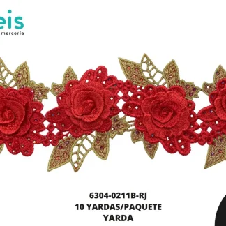 GUIPIUR BORDADO DECORADO 6304-0211B-RJ ROJO 10 CM 10 YARDAS/PAQUETE