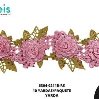 GUIPIUR BORDADO DECORADO 6304-0211B-RS ROSA 10 CM 10 YARDAS/PAQUETE