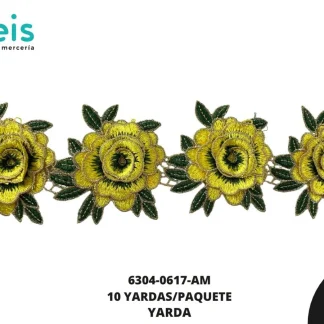 GUIPIUR BORDADO 3D 6304-0617-AM AMARILLO 8 CM 10 YARDAS/PAQUETE
