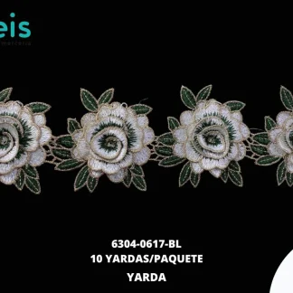 GUIPIUR BORDADO 3D 6304-0617-BL BLANCO 8 CM 10 YARDAS/PAQUETE