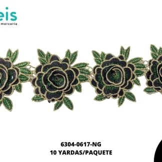 GUIPIUR BORDADO 3D 6304-0617-NG NEGRO 8 CM 10 YARDAS/PAQUETE