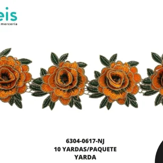 GUIPIUR BORDADO 3D 6304-0617-NJ NARANJA 8 CM 10 YARDAS/PAQUETE
