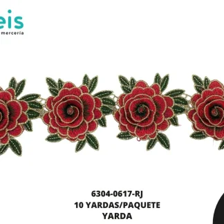 GUIPIUR BORDADO 3D 6304-0617-RJ ROJO 8 CM 10 YARDAS/PAQUETE