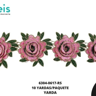 GUIPIUR BORDADO 3D 6304-0617-RS ROSA 8 CM 10 YARDAS/PAQUETE