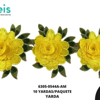 GUIPIUR BORDADO 3D 6305-0544A-AM AMARILLO 14.5 CM 10 YARDAS/PAQUETE