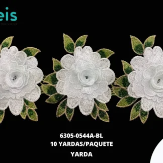 GUIPIUR BORDADO 3D 6305-0544A-BL BLANCO 14.5 CM 10 YARDAS/PAQUETE
