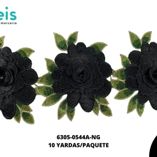 GUIPIUR BORDADO 3D 6305-0544A-NG NEGRO 14.5 CM 10 YARDAS/PAQUETE