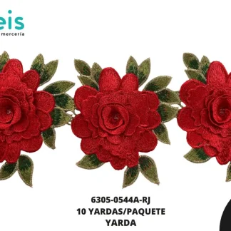 GUIPIUR BORDADO 3D 6305-0544A-RJ ROJO 14.5 CM 10 YARDAS/PAQUETE