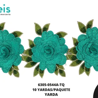 GUIPIUR BORDADO 3D 6305-0544A-TQ TURQUESA 14.5 CM 10 YARDAS/PAQUETE