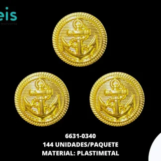 BOTON PLASTICO PATA DECORADO ANCLA 6631-0340 24L (15mm) 144 PZ/PQT DORADO