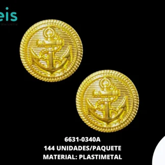 BOTON PLASTICO PATA DECORADO ANCLA 6631-0340A 30L (19mm) 144 PZ/PQT DORADO