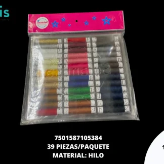 HILOS SURTIDOS PARA COSER EN BLISTER 39 PZ/PQT CON 10 MTS/CU MULTICOLOR